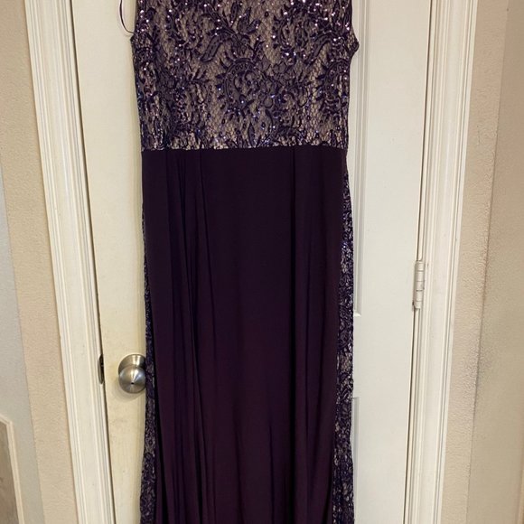 R & M Richards Purple Plum Long Embellished Illusion-Detail Gown - Picture 6 of 9